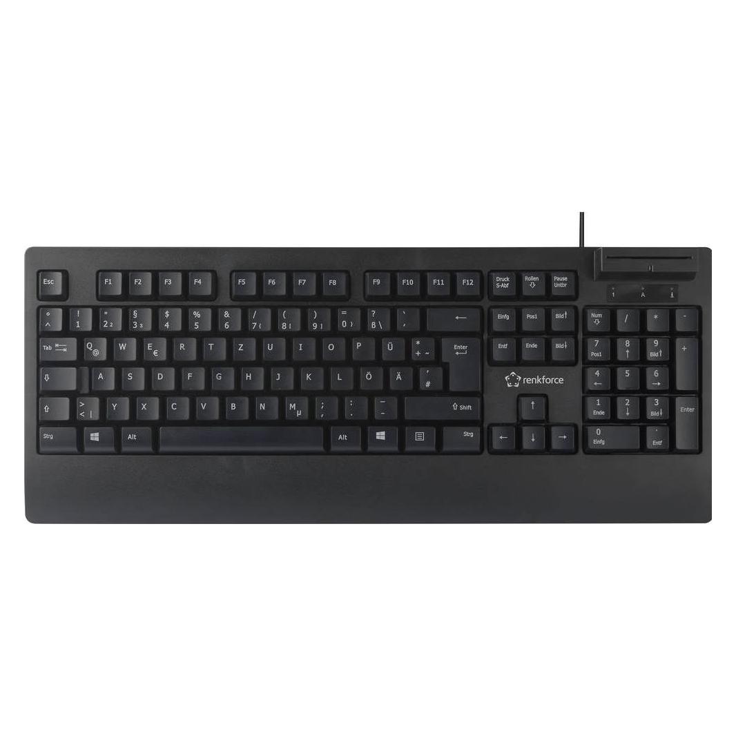 Renkforce RF-CKB-200 USB Tastatur Deutsch, QWERTZ Schwarz Chipkarten-Leser (DE, Kabelgebunden) (RF-CKB-200)