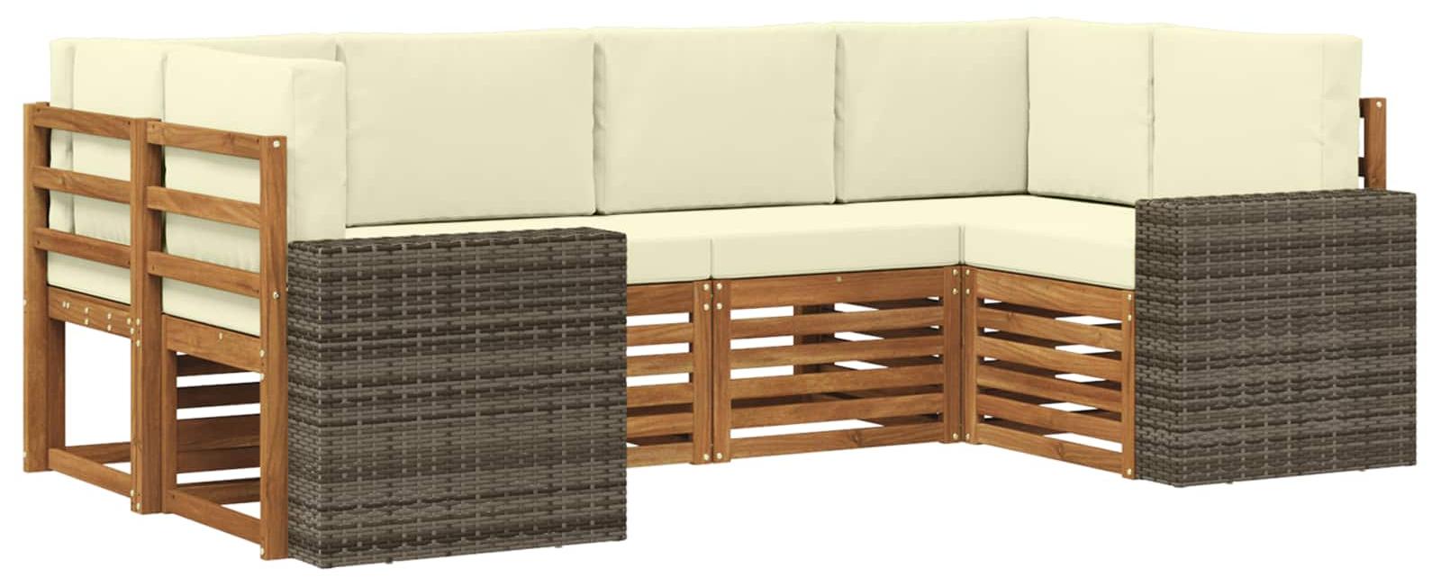 Ecksofa Set mit Kissen 6 pcs Natur und Creme Polyester