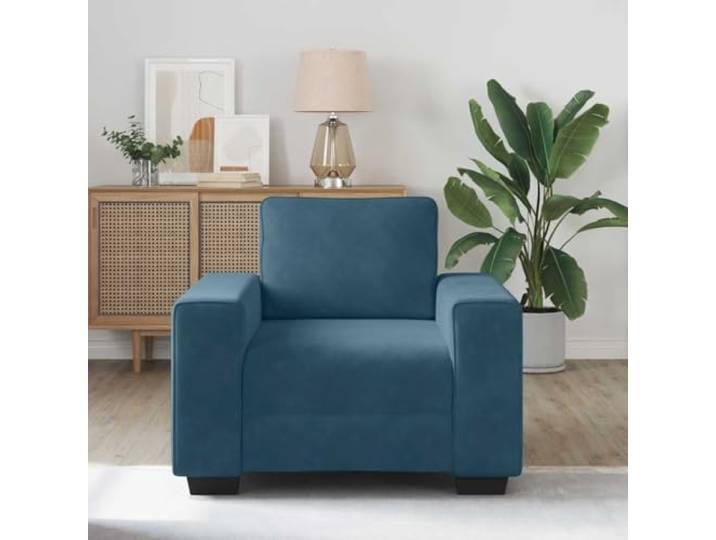 KTHLBRH Sessel aus blauem Samt 100 x 77 x 82 cm Schaumstoff, Gestell aus Sperrholz und Stahl, Tragkraft 110 kg, für Wohnzimmer und Schlafzimmer