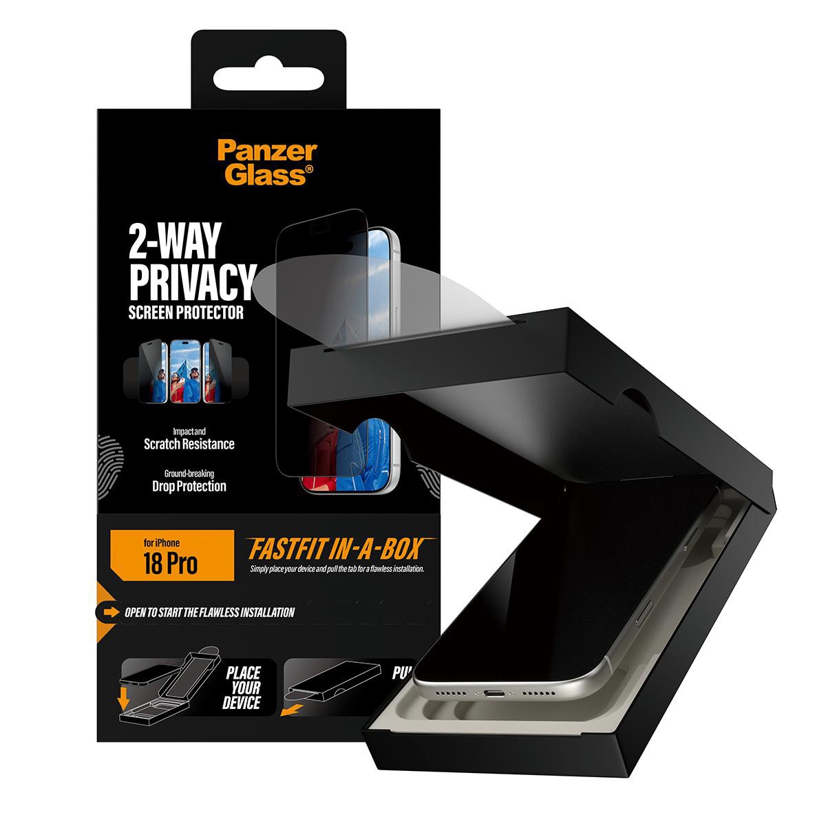 PanzerGlass 2-Way Privacy Displayschutzglas Ultra-Wide Fit FastFit IN-A-BOX Apple iPhone 18 Pro PG28448