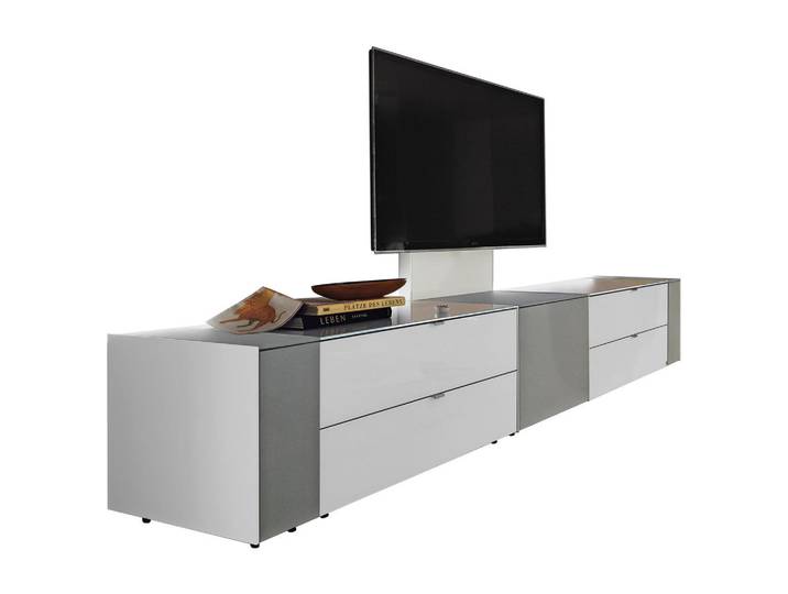 Musterring Tv-Element Q-Media, Grau, Weiß, Glas, 2 Schublade(n) Schubladen, 303x49.8x57 cm, Wohnzimmer, TV Möbel, TV-Racks