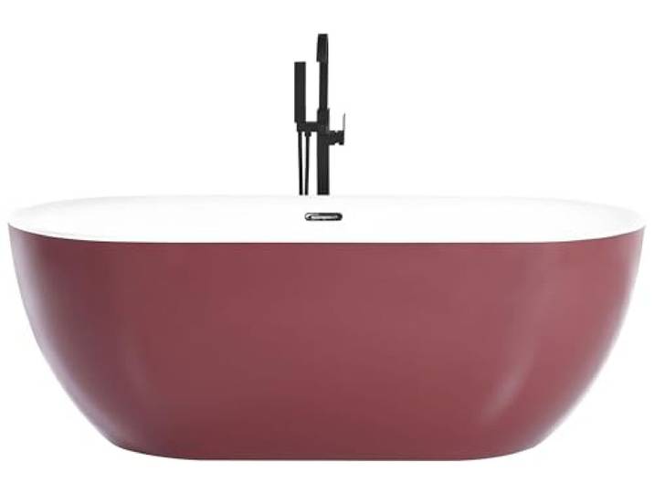 Stilvolle Acryl Badewanne oval freistehend rot mit Überlauf 170 x 80 cm Carrera