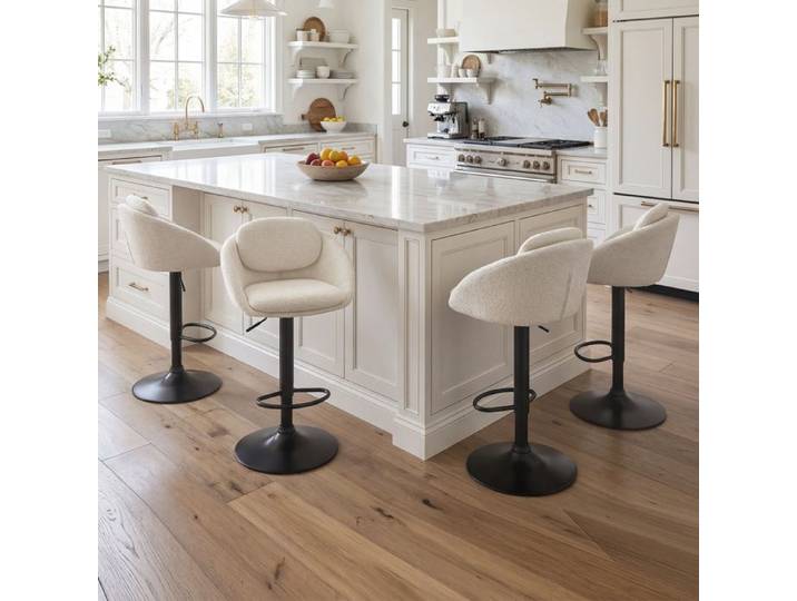 Wahson Tabouret de Bar Pivotant Lot de 4 Chaise de Bar en Chenille Chaise Cuisine Réglable Hauteur avec Double Dossier Beige