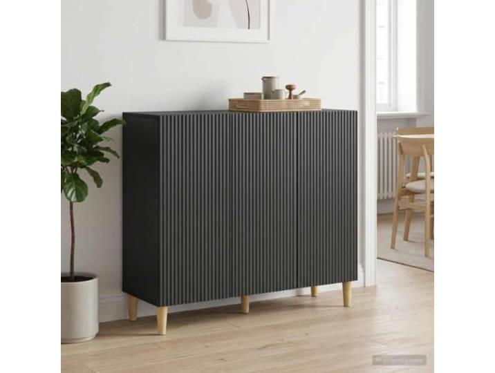 Jkghdrt Sideboard Schwarz 89 x 34,5 x 80 cm Holzwerkstoff mit Türen Verstellbare Einlegeböden, 90°-Pendeltüren, konische Beine, pflegeleichte Oberfläche, vintage Design