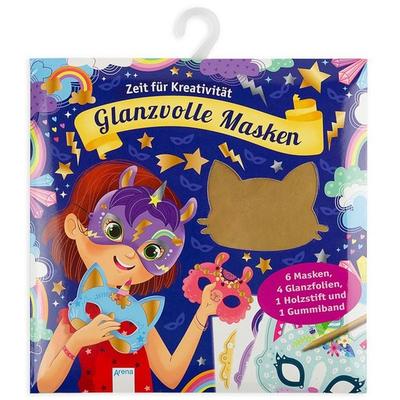 Krickel-Kratz-Malbilder. Glanzvolle Masken (6 Masken, 4 Glanzfolien, ein Holzstift und ein Gummiband)