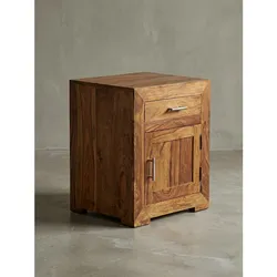 KADIMA DESIGN Massivholz Nachtschrank, Landhausstil, 60 cm Höhe, Schublade & Tür, Sheesham-Holz