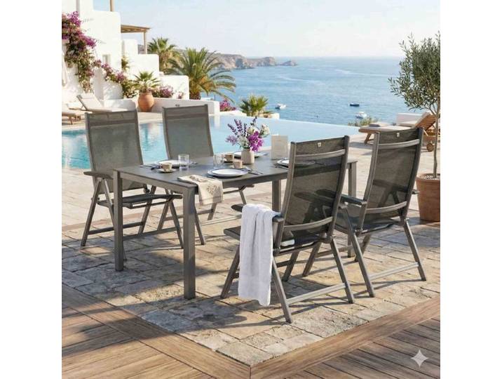 Kettler Basic Plus Gartenmöbel-Set M (4 Plätze) Tisch 160x95cm Dunkelgrau