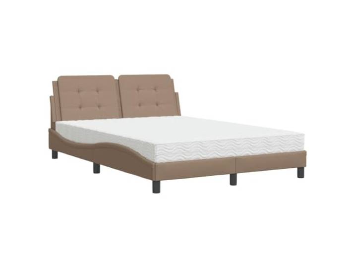PUGYNBK Bettgestell Cappuccino, 140 x 190 cm, moderne Struktur Robustes Kunstleder, Holzleisten, Kopfteil mit Schaumstoff, Härte H2 und H3
