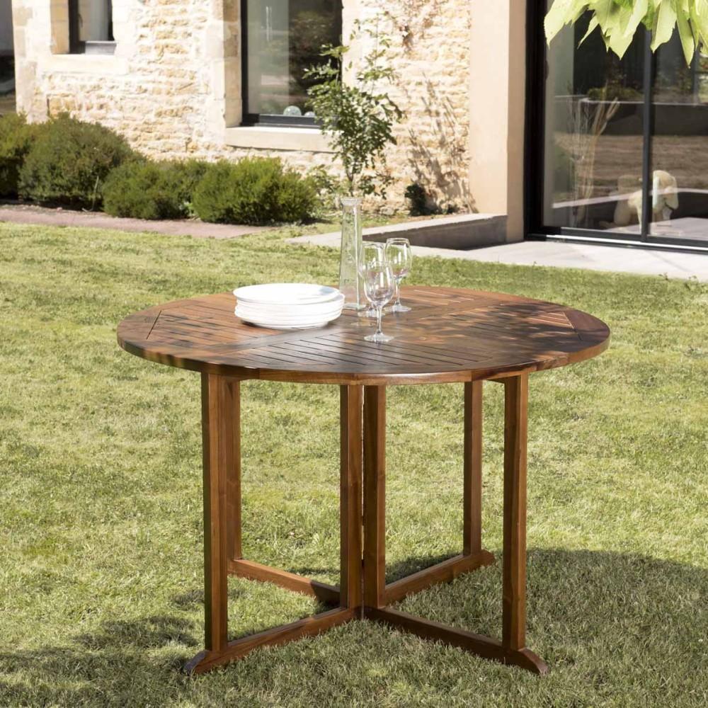 MAEVA - Gartentisch für 4-5 Personen - runder Tisch mit Klappplatten aus geöltem Teakholz