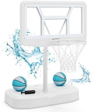 Costway Pool Basketball Hoop Set with 2 Balls and Pump for Water Games-White