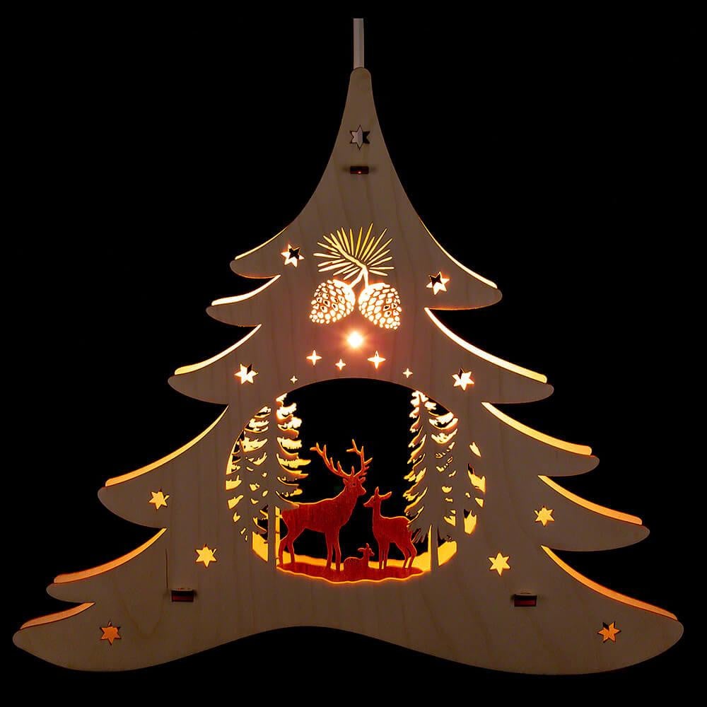 Weigla Holzkunst Houten raamdecoratie Kerstboom met motief Boslandschap, 28,5 cm