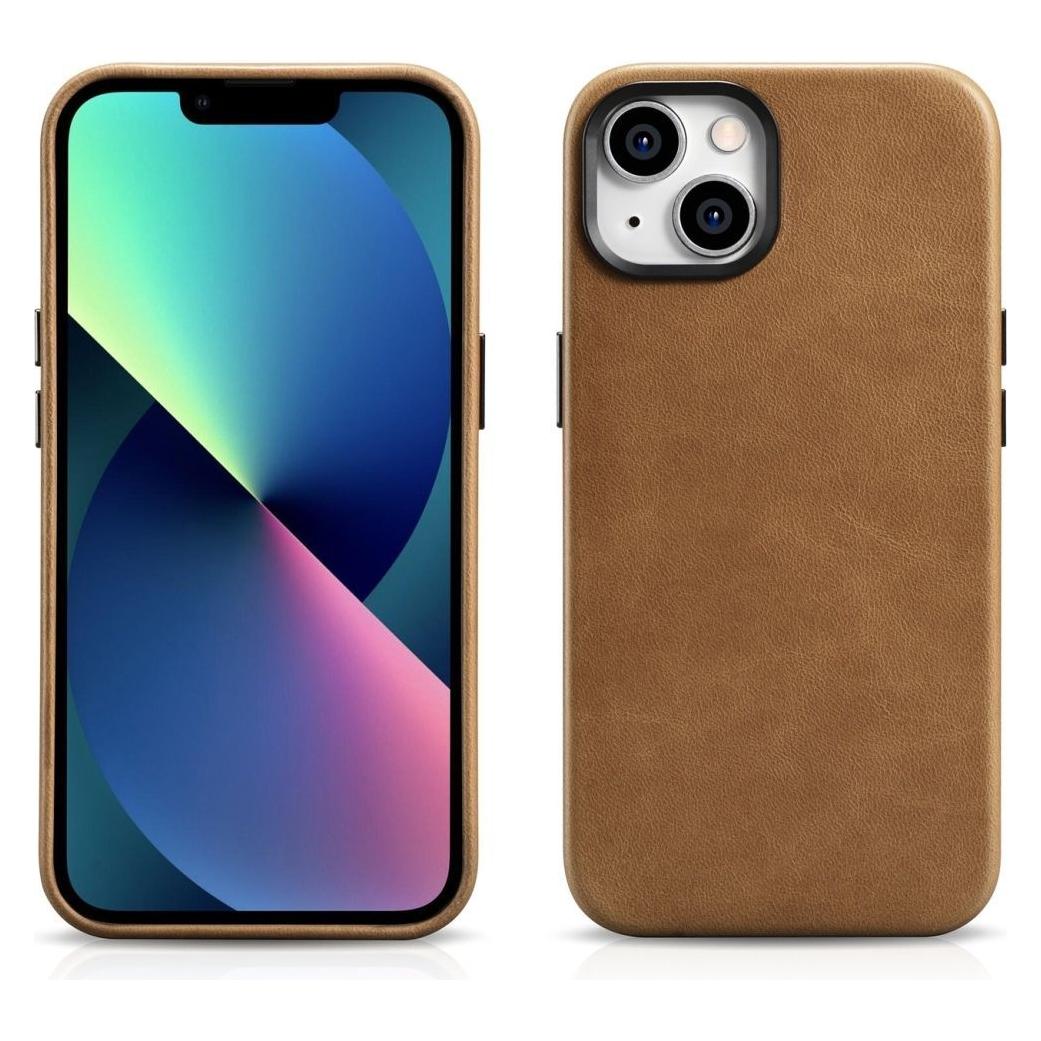 iCarer Oil Wax Premium Leather Case iPhone 14 Plus Magnetic Leather Case with MagSafe Brown (WMI1422 (Apple iPhone 14 Plus) (WMI14220703-TN)