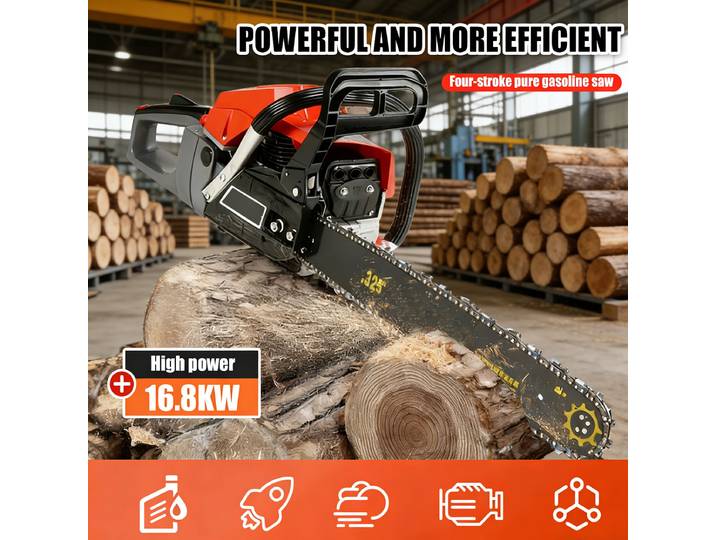 Tronçonneuse à essence haute puissance 16800W 4 temps, portative, pour la coupe du bois et l'abattage forestier, idéale pour la coupe de bois de chauffage