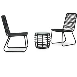 Helloshop26 - 3-teiliges schwarzes Bistro-Gartenmöbelset aus Rattan für Terrasse und Garten 02_0013528