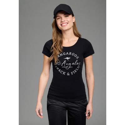 Print-Shirt KANGAROOS, Damen, Gr. 52/54, schwarz, Rippware, Obermaterial: 100% Baumwolle, bedruckt, kontrastfarbene Details, sehr figurbetont hüftbedeckend, Rundhals, Shirts, sehr figurbetonter Schnitt, Print, Rundhalsausschnitt