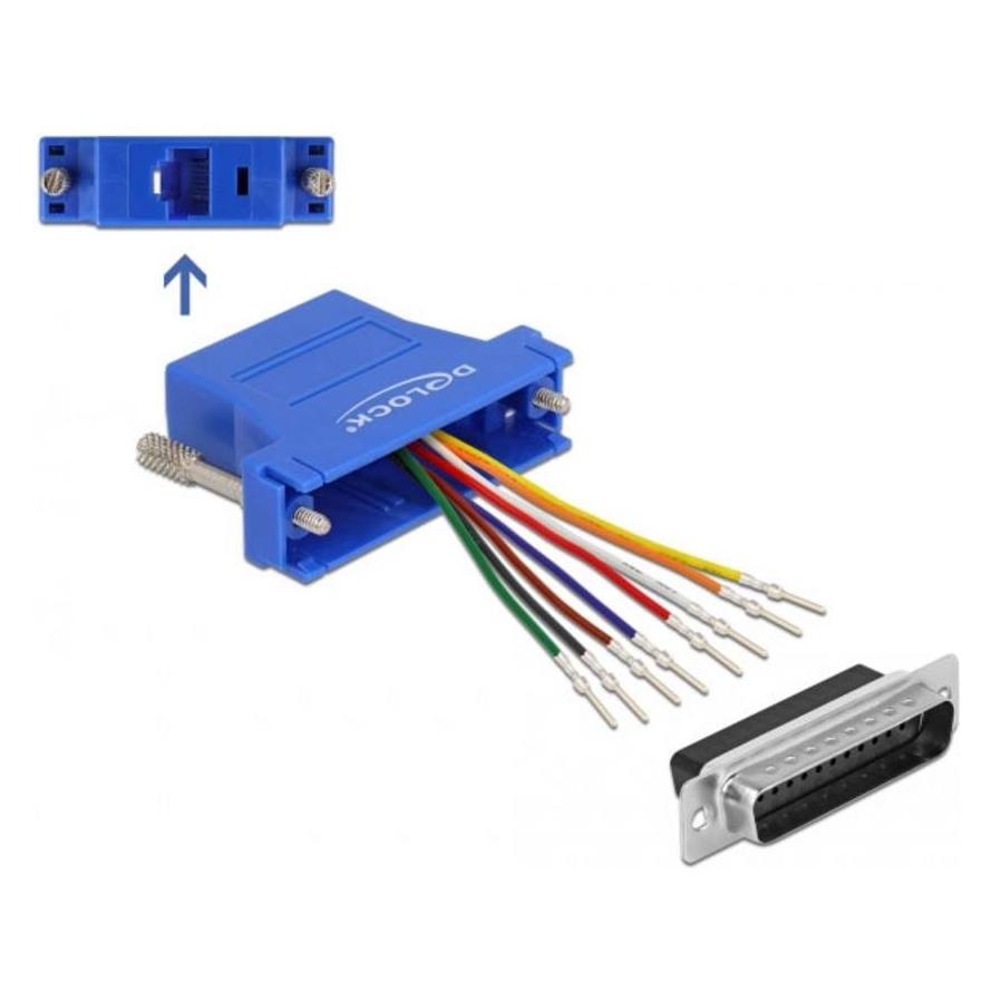 Delock Adapter D-Sub 25 Pin Stecker zu RJ45 Buchse Montagesatz blau (66648)