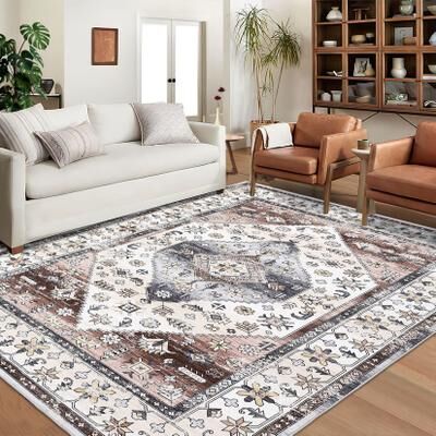 Garvee Vintage Medallion Print Washable Indoor Area Rug