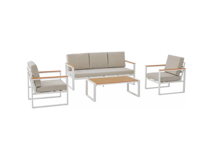 CLP Gartensitzgruppe Stoff Weiß (4-teilig), Gartenmöbel, Gartengarnituren, Gartenmöbel-Sets