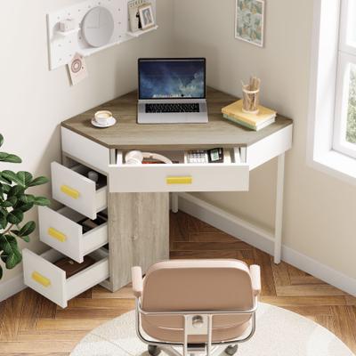 OEM Corner Desk with Drawers, Computer Writing PC Makeup Vanity Storage Desk, Home Office Living Room Bedroom Accent Desk