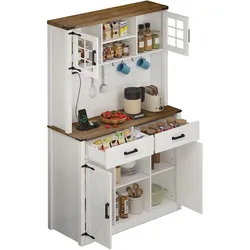 Barschrank 190x60x110 LED-Beleuchtung Steckdosen Regale Kaffeebar-Sideboard Scheunentor Design Weiß verstellbare Regale MD