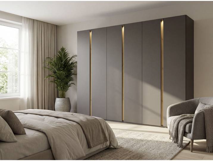 Drehtürenschrank Luana 301cm mit Beleuchtung Grau/Graphit/Eiche Dekor Premium