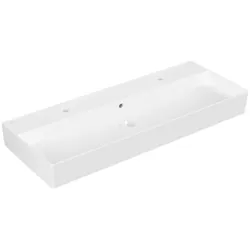 Villeroy & Boch Memento 2.0 Wandwaschbecken, 2 Hahnlöcher, mit Überlauf, ungeschliffen, 1200x470mm, 4A22C401, Farbe: weiß-alpin