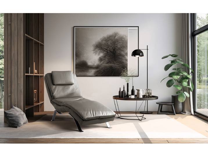 Relaxliege Kanan Grau Echtleder Mabel Silber 65 x 65 x 171cm