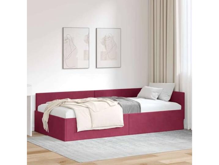 YUTAASU Eckbettgestell mit Kopfteil Weinrot 90x200 cm Samt L-Form Design, Lattenbasis, Kunststoffbeine, Sitz und Schlafplatz, für Gästezimmer