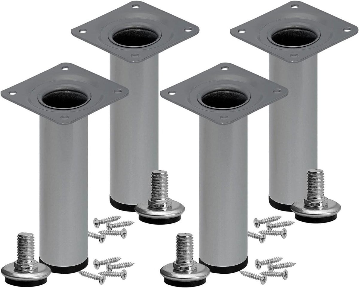 Set meubelpoten sokkelvoet in zilver, in hoogte verstelbaar, 25 cm