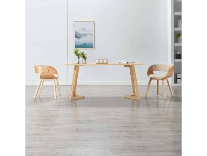 HEFZGDB Esszimmerstühle 2 STK. Creme Bugholz und Kunstleder, Elegantes Design mit Bequemer Polsterung und Massivem Holzrahmen für Langlebigkeit und Komfort