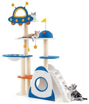 Costway Space Theme Cat Tree Multi-level Cat Tower with Sisal Covered Scratching Posts-Multicolor