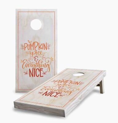 Skip's Garage Pumpkin Spice and Everything Nice Cornhole Boards