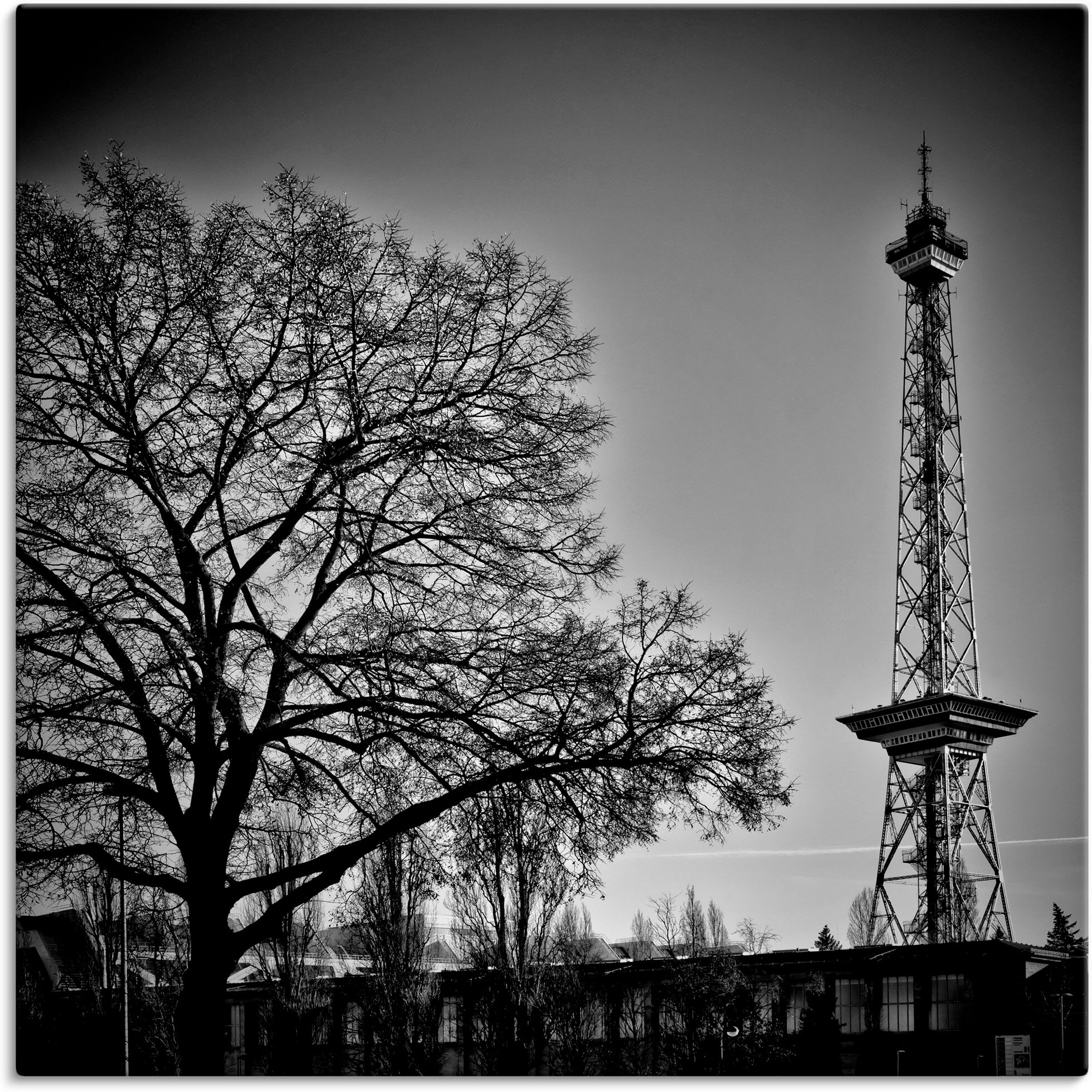 Leinwandbild ARTLAND "Berlin Funkturm", schwarz (farbe bild(er): schwarz), B:70cm H:70cm, Bilder, Leinwandbild, auf Holzrahmen gespannt farbe bild(er): schwarz B/H/T: 70cm x 70cm, Leinwandbild Gebäude quadratisch, 1 Stk.