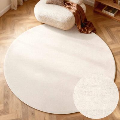 Wollteppich ELLE DECORATION "Knots", natur, weiß, H:13mm Ø:200cm, Wolle, Teppiche, Handtuft, Wolle, Rund, Feines Bouclé, Wohnzimmer, Schlafzimmer, Natur