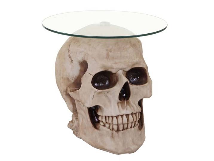 Table d appoint Crâne HWC A19 table en verre Table de salon Table basse Table basse Polyresin Rond Ø55cm Nature 04_0005048