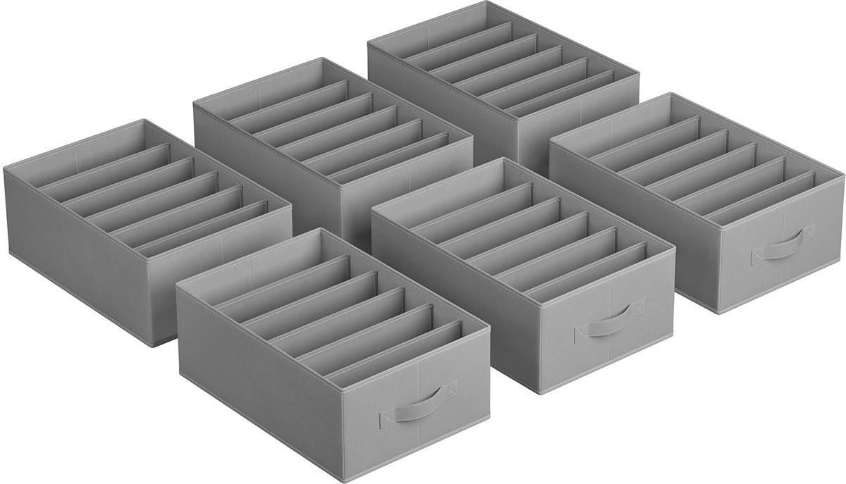Set van 6 vouwbare en stapelbare opbergdozen met handvatten, duifgrijs