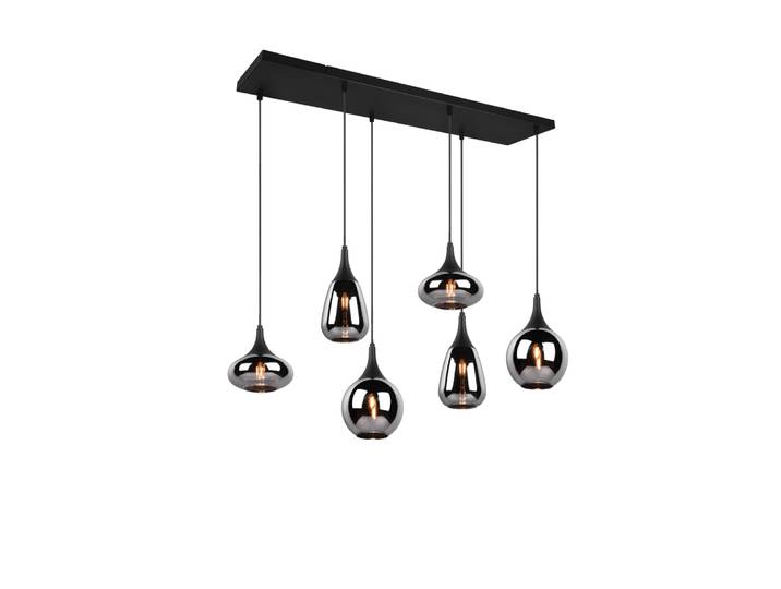 Trio Lumina Pendelleuchte Metall/Glas Schwarz matt/Chrom 6
