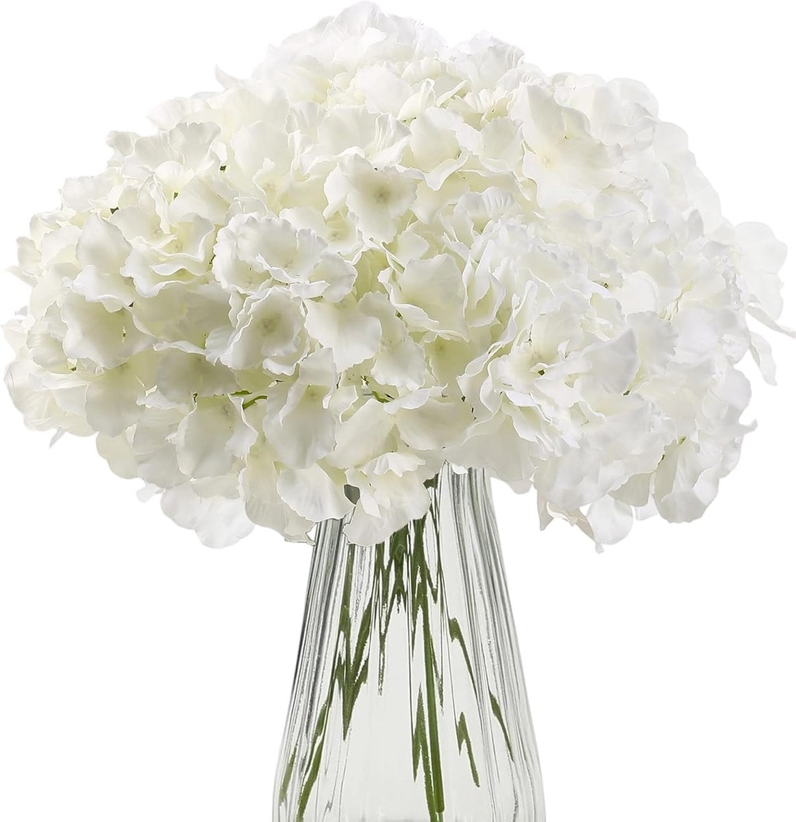 SnelShoppen Set van 12 Kunstbloemen Hortensia - Witte Silk Hydrangea - Textiel