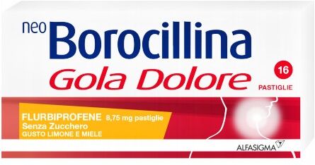 Alfasigma Neoborocillina Gola Dolore 16 Pastiglie 8,75mg Gusto Limone e Miele Senza Zucchero