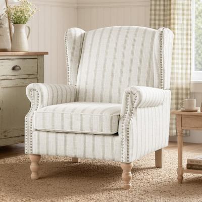 Velocisca Linen Wingback Accent Chair, English Country Armchair with Nailhead Trim and Rolled Arms for Living Room