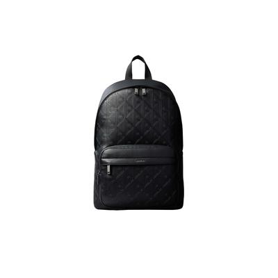 Rucksack CALVIN KLEIN "EMBLEM AOP DEBOSS ROUND BACKPACK", Gr. B/H/T: 28cm x 43cm x 16cm, schwarz, Lederimitat, Rucksäcke Rucksack, Unisex Cityrucksack, Freizeitrucksack mit fortlaufenden CK-Logos