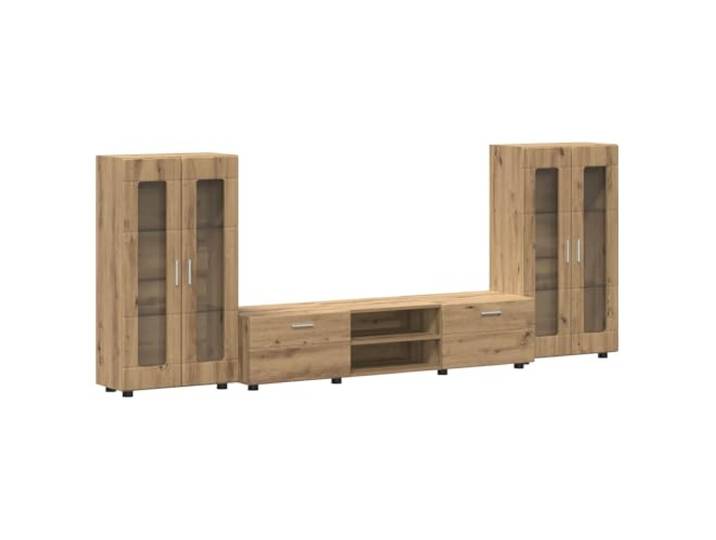 RJPLMFV TV-Möbel Florin, 3-teilig, Holz, Eiche, Artisan Mattes Finish, geräumige Fächer, rechteckiger Stil, feuchtes Tuch, für den Innenbereich, Wohnzimmer und Büro