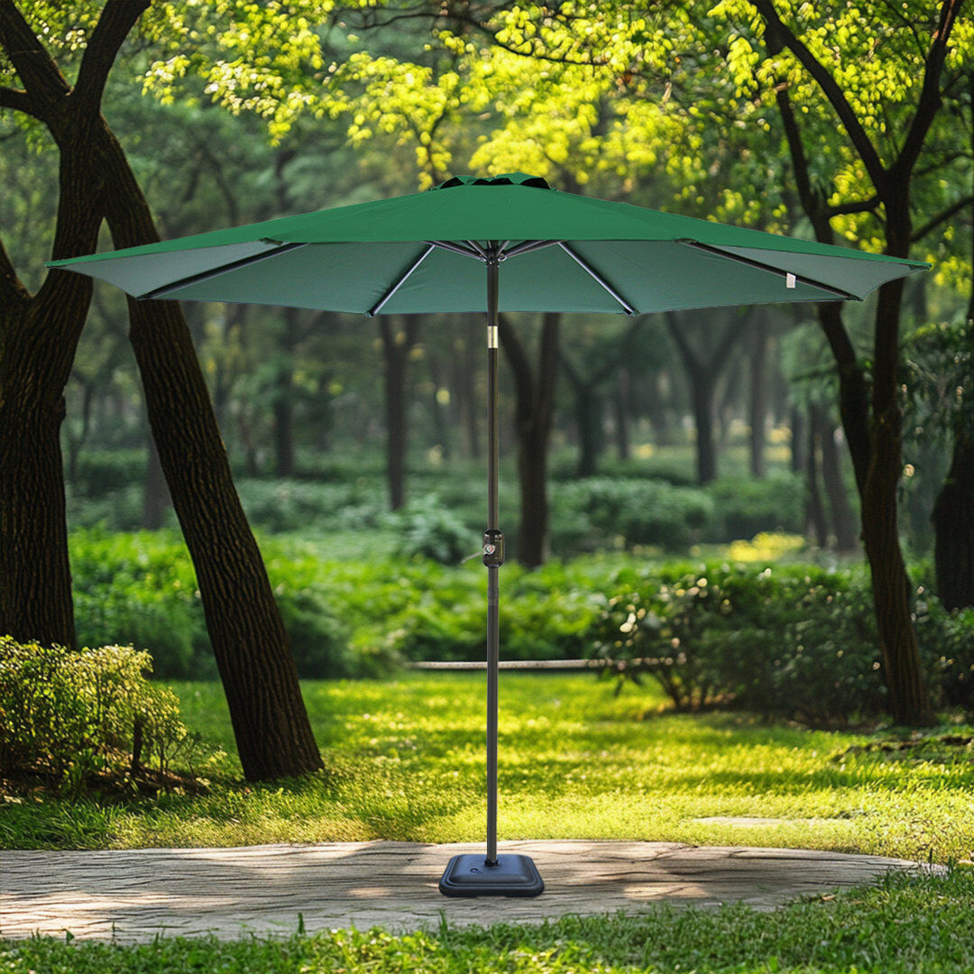 Dakota Fields 2.7M Garden Parasol Outdoor Patio Tilting Umbrella Crank Handle with Base Green 240cm H X 270cm W X 270cm D