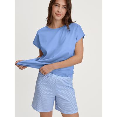 Shorty CALIDA "Lovely Nights", Damen, Gr. S (40/42), blau (hydrangea blau), Single Jersey, Obermaterial: 100% Baumwolle, kurz, Rundhals, Homewear-Sets Shorty, Rundhalsausschnitt, Baumwolle, kurzärmelig