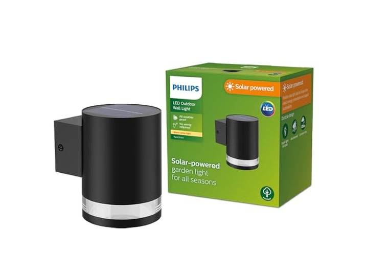 PHILIPS Outdoor Solar Fyce Wandleuchte 1,5W, Tageslichtsensor, 2700 Kelvin, IP44 wetterfest, schwarz