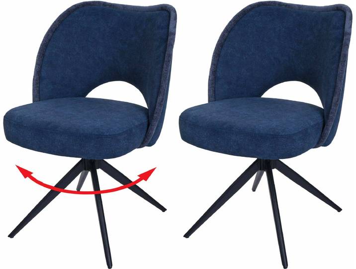 2er-Set Esszimmerstuhl HWC-N72, Polster-Küchenstuhl, drehbar Auto-Return, Stoff/Textil (420g/m²) blau