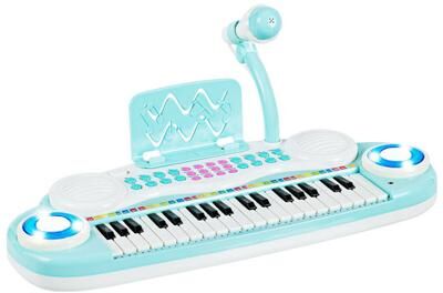 Costway Multifunctional 37 Electric Keyboard Piano with Microphone-Blue