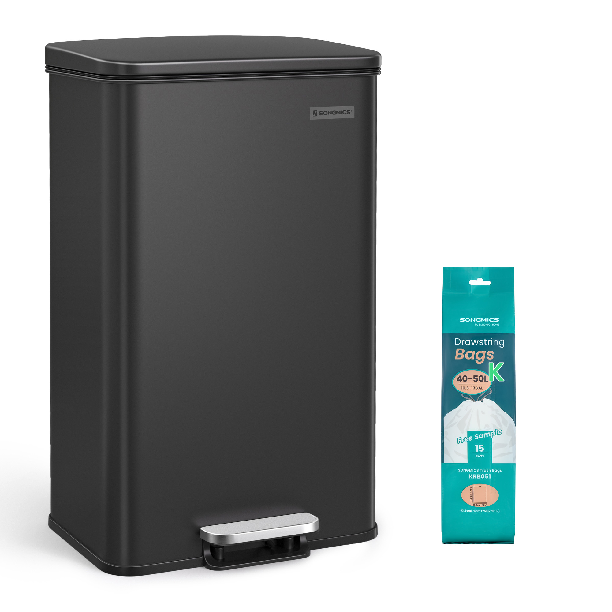 SONGMICS Mülleimer Küche 40 Liter Tretmülleimer schwarz LTB540B4002