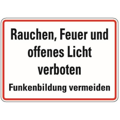Hinweisschild, Rauchen, Feuer und offenes Licht verboten, 250 x 350 mm, Aluminium geprägt - 350x250x0.45 mm Aluminium geprägt
