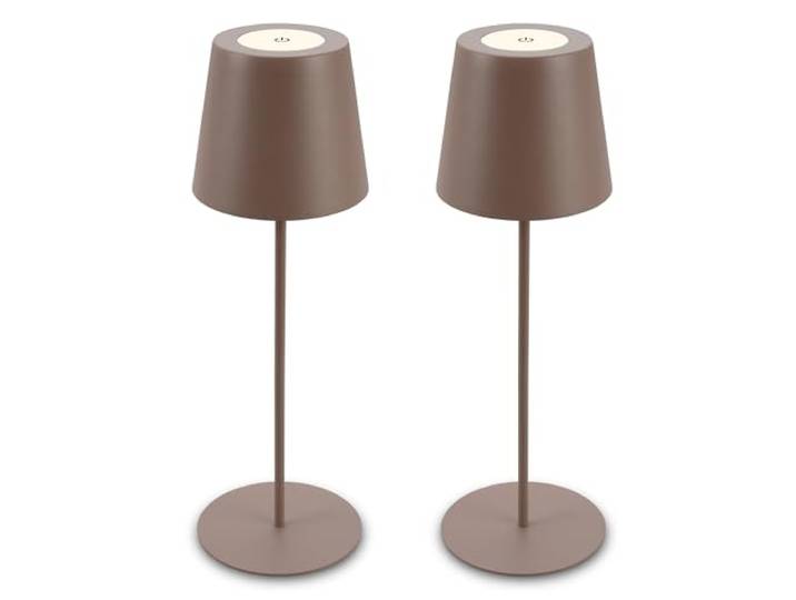 BRILONER - 2er-Set LED Tischlampen kabellos mit Touch, dimmbar in Stufen, höhenverstellbar, Nachttischlampe, Leselampe, Campinglampe, Tischleuchte, Akku Lampe, Outdoor, 12x36 cm, Umbrasand